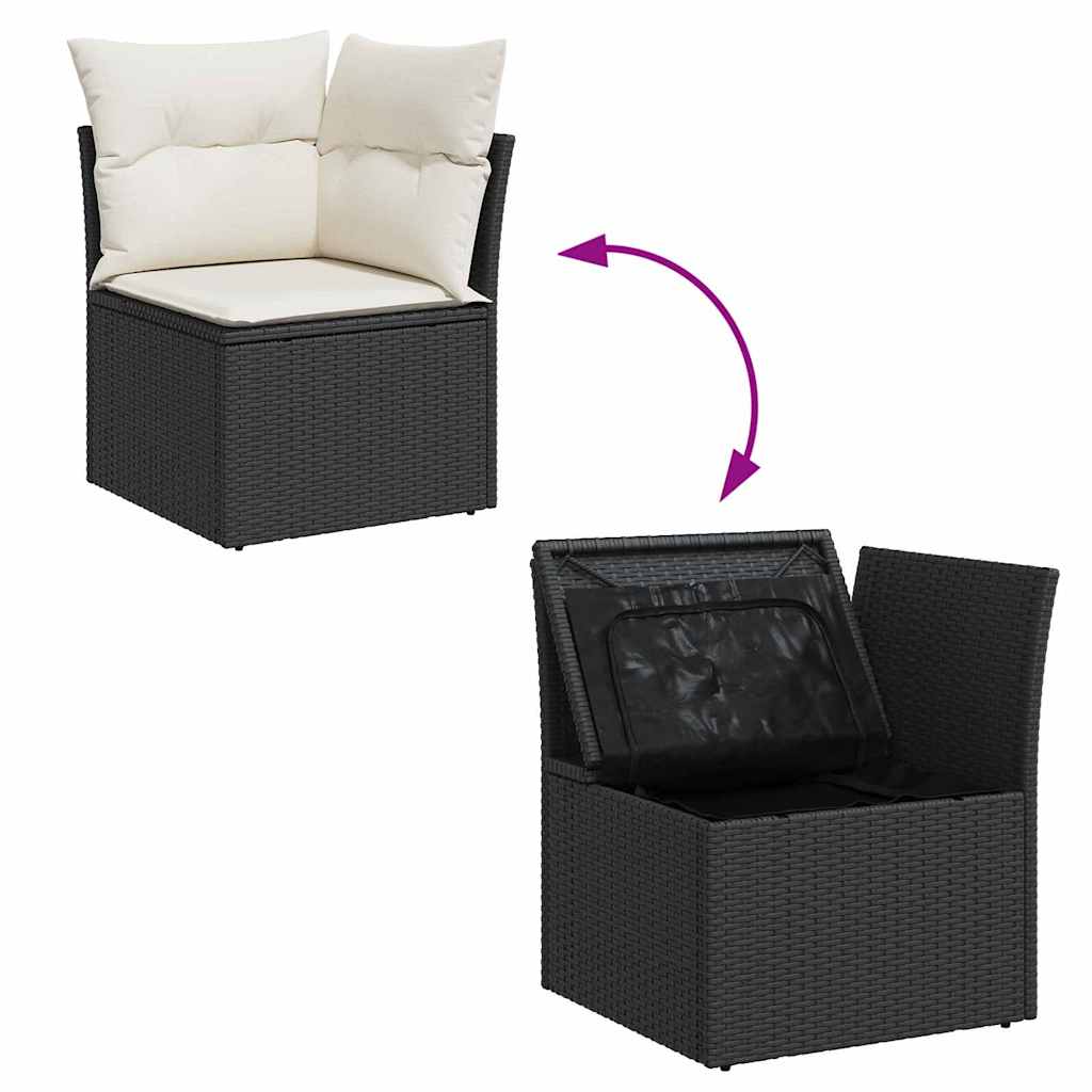 Garten-Sofa-Set mit Kissen mit Speicher 9 pcs Schwarz und Creme